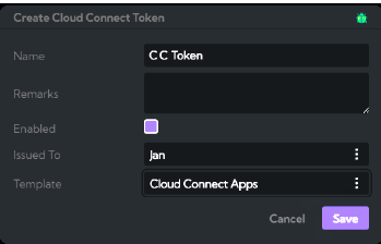 Creaci&oacute;n de un token de Cloud Connect - Paso 2