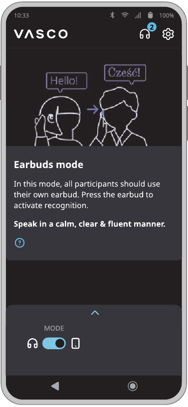 Conversaci&oacute;n - Modo auriculares - Paso 1