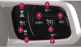 Botones del control de velocidad crucero adaptativo