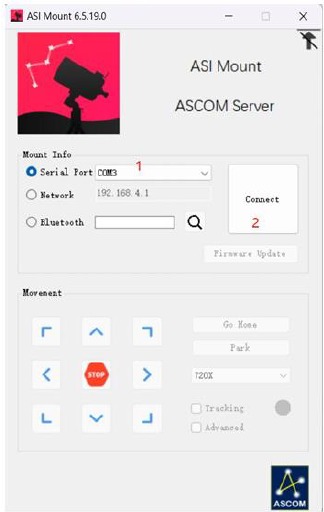 Actualizaci&oacute;n del firmware a trav&eacute;s de ASCOM - Paso 1
