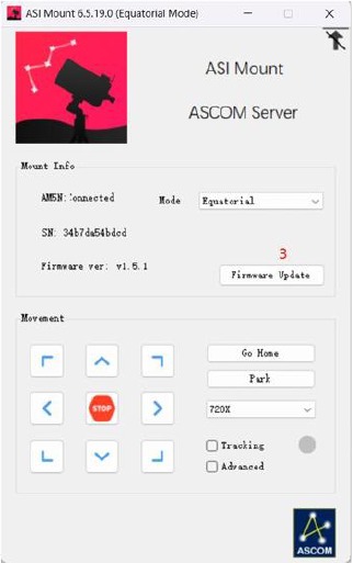 Actualizaci&oacute;n del firmware a trav&eacute;s de ASCOM - Paso 2
