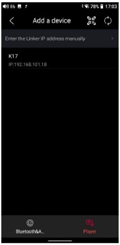 Haga clic en el icono de actualizaci&oacute;n en la parte superior derecha. Una vez que se detecte el K17, haga clic para conectarse.