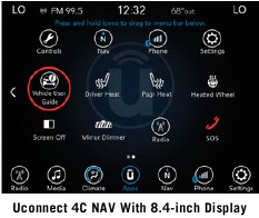 Icono de la Gu&iacute;a del usuario del veh&iacute;culo en la pantalla t&aacute;ctil Uconnect