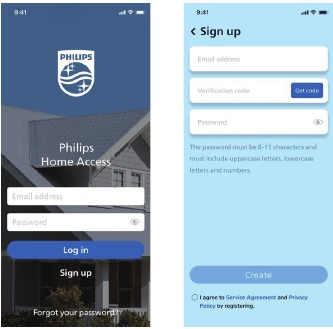 Creaci&oacute;n de una cuenta de usuario en la aplicaci&oacute;n Philips Home Access