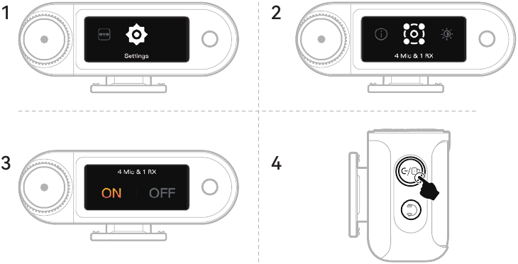 Emparejamiento de 4 micr&oacute;fonos y 1 RX