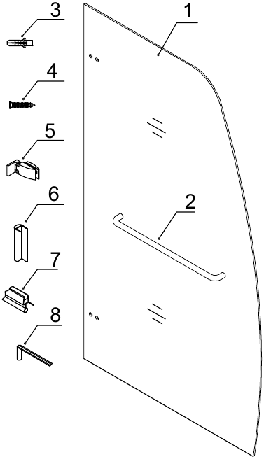 Diagrama detallado de los componentes de la puerta de ba&ntilde;era