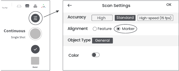 Ajuste de la configuraci&oacute;n de escaneo para usar el modo de marcador