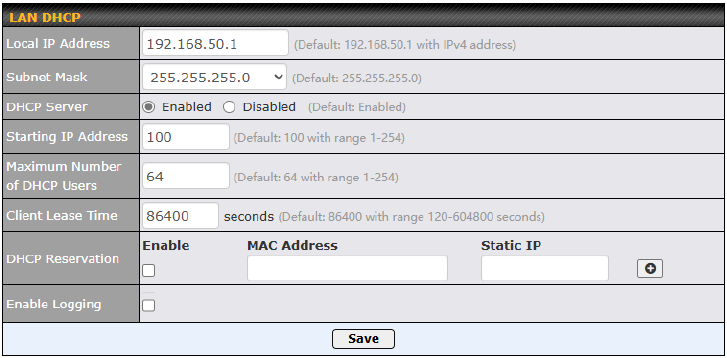 Ajustes del m&oacute;dem - DHCP de LAN