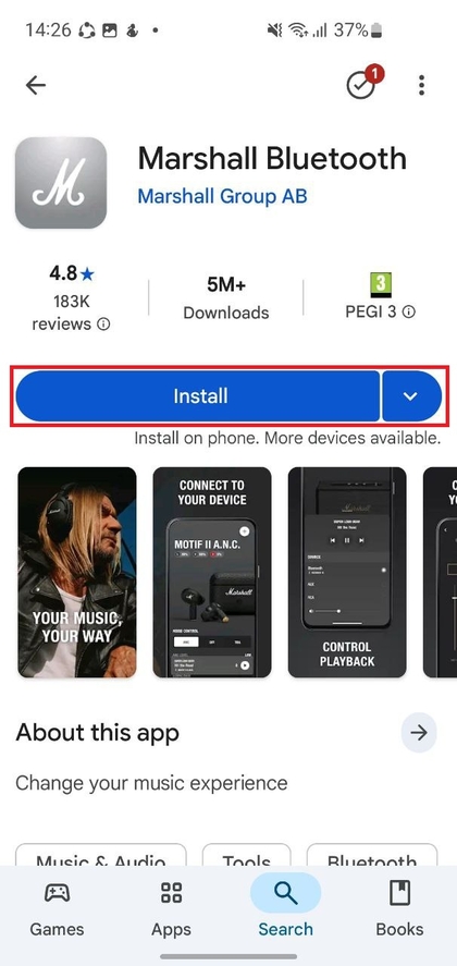 Aplicaci&oacute;n Marshall Bluetooth en la App Store