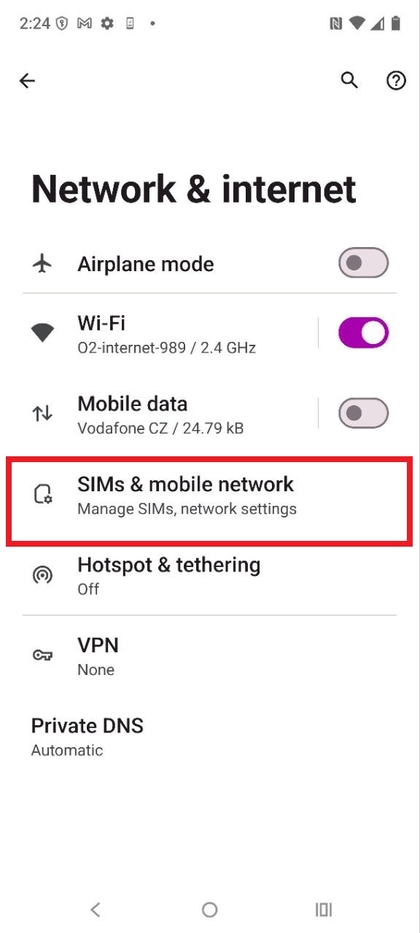 Ajustes de SIM y red m&oacute;vil en Motorola EDGE 60 Fusion