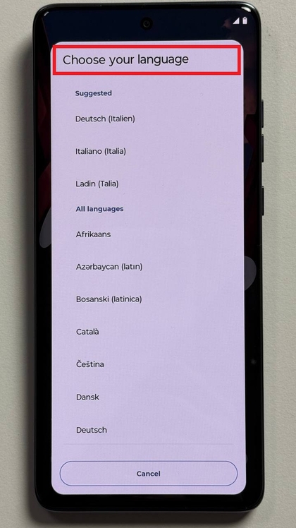 Pantalla de selecci&oacute;n de idioma