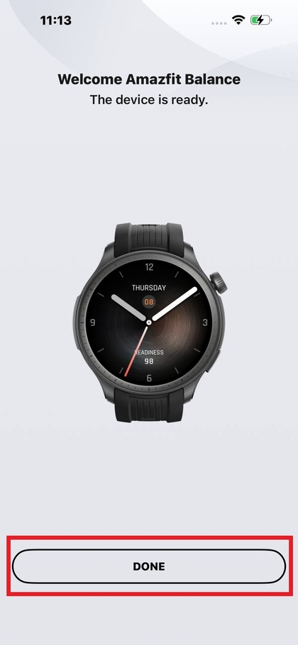 Finalizando el proceso de emparejamiento en Amazfit Balance