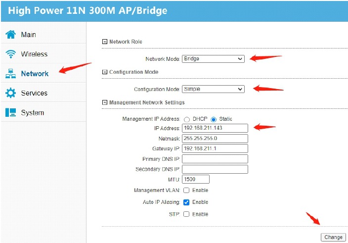 Configurar la IP del puente