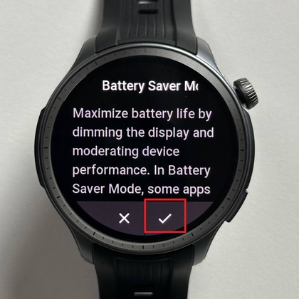 Icono de bater&iacute;a en Amazfit Balance que indica que el modo de ahorro de energ&iacute;a est&aacute; activado