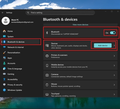 Abriendo la configuraci&oacute;n de Bluetooth en un ordenador port&aacute;til