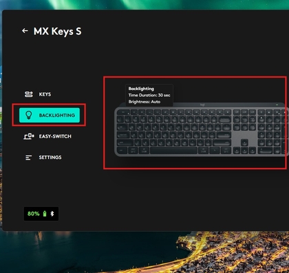 Ajustando la configuraci&oacute;n de retroiluminaci&oacute;n en MX Keys S