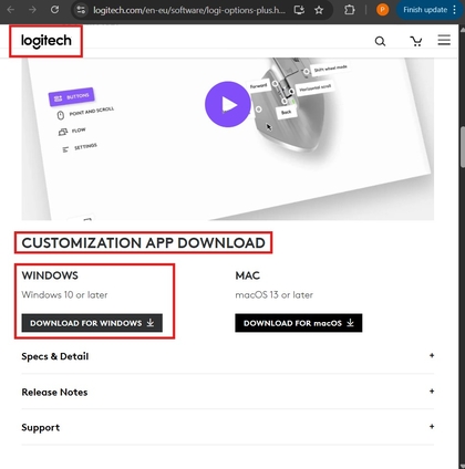 Descargando la app Logi Options+ desde el sitio web
