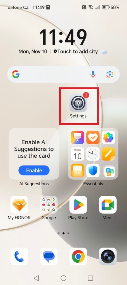 Abrir la aplicaci&oacute;n de ajustes en el HONOR 400 Lite