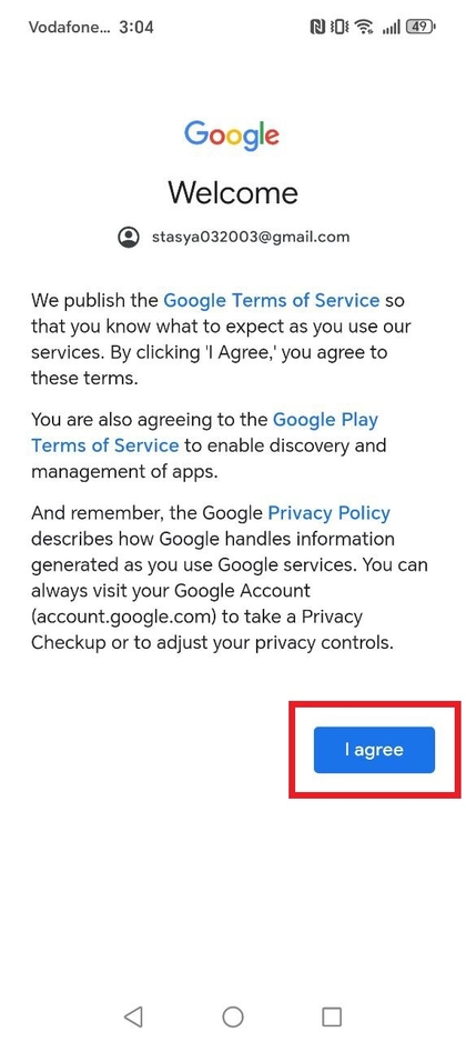 Aceptar las condiciones y las opciones de copia de seguridad