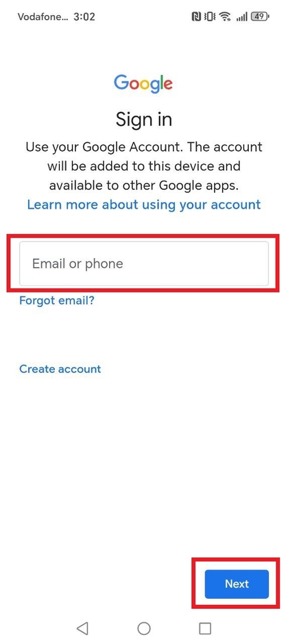 Introducir el correo electr&oacute;nico para la cuenta de Google