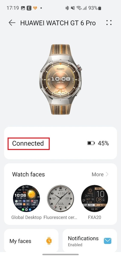 Huawei Watch GT 6 Pro conectado a trav&eacute;s de Bluetooth para sincronizar datos