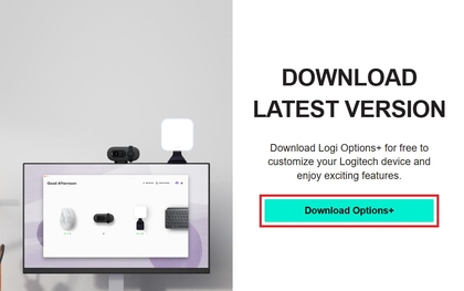 Pantalla de descarga del software Logitech Options