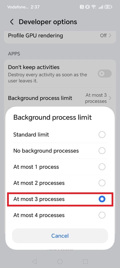 Limitar los procesos en segundo plano