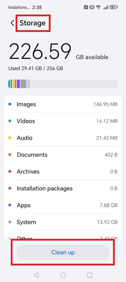 Proceso de limpieza de almacenamiento en el HONOR 400 Lite