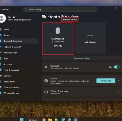 Opci&oacute;n Eliminar dispositivo en la configuraci&oacute;n de Bluetooth