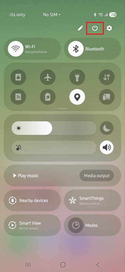 Icono de encendido en Ajustes R&aacute;pidos en Samsung Galaxy A56