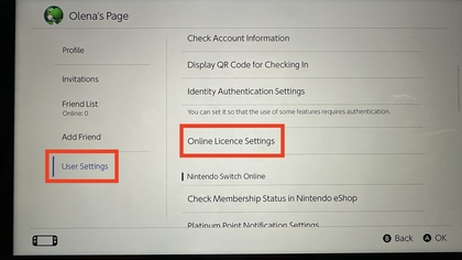 Configuraci&oacute;n de licencia en l&iacute;nea en Nintendo Switch