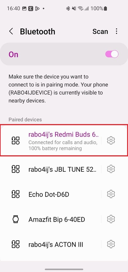 Ajustes de Bluetooth en un dispositivo Android
