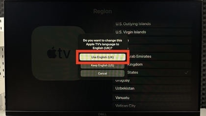 Confirmaci&oacute;n del cambio de regi&oacute;n en Apple TV