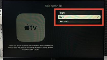 Modo oscuro seleccionado en el Apple TV