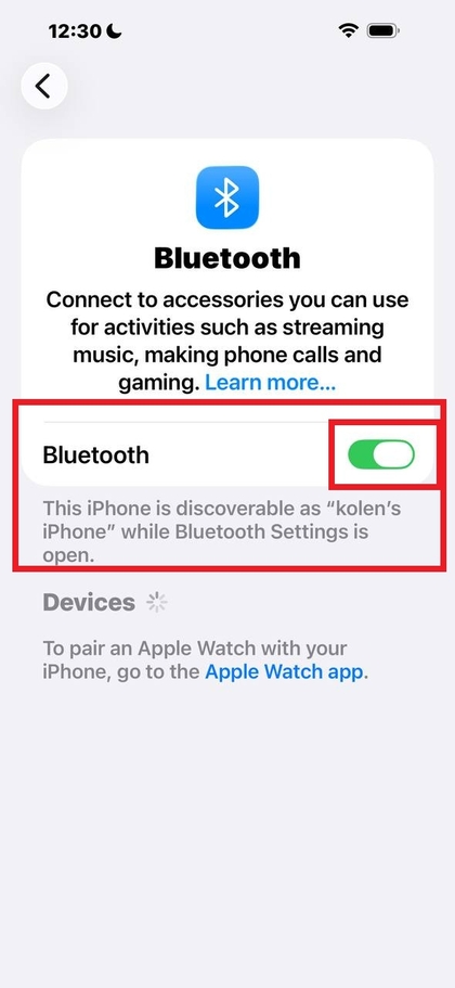 Ajustes de Bluetooth en un smartphone