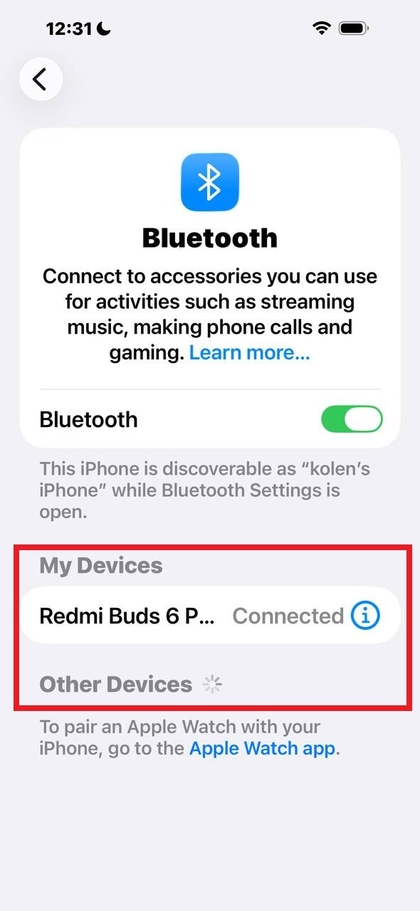 Redmi Buds 6 Play en la lista de dispositivos Bluetooth