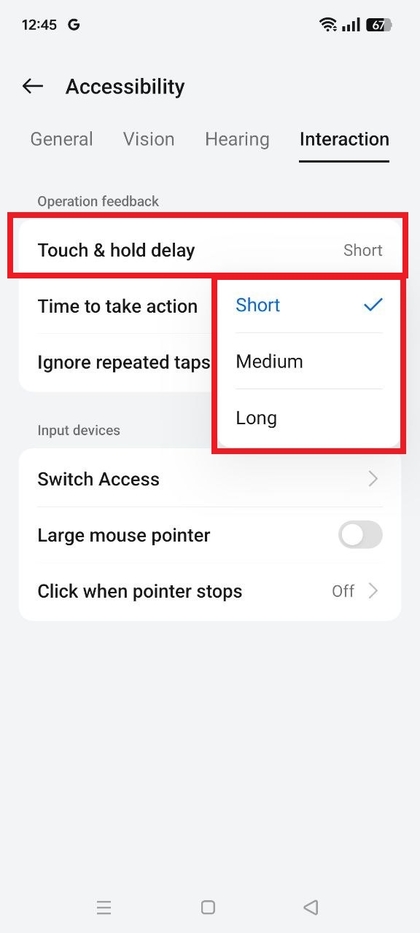 Cambio de retardo de tocar y mantener pulsado en Realme C75