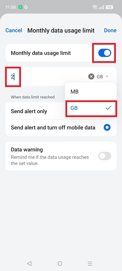 Configurar advertencias de datos