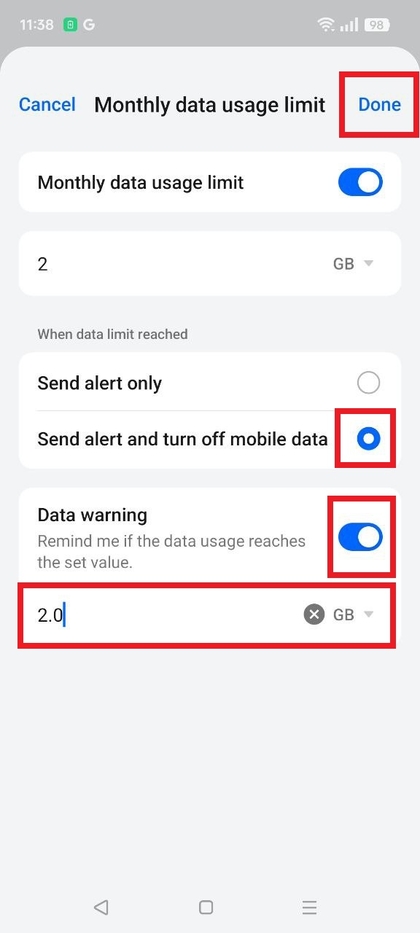 Alerta de uso de datos