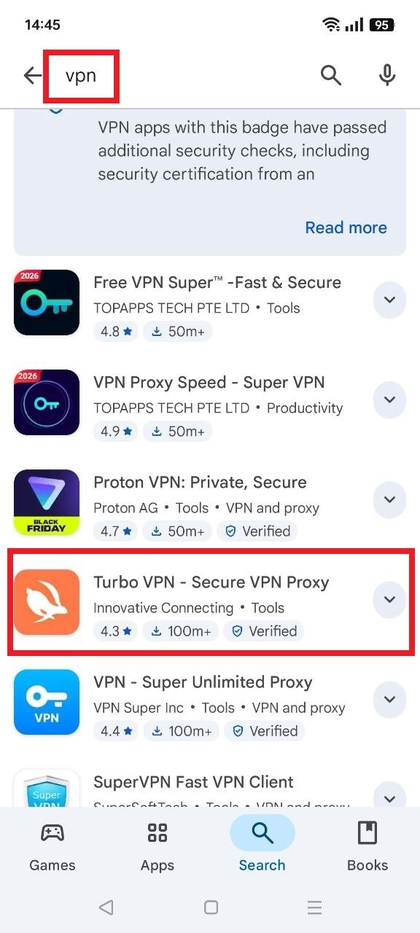 Buscar una aplicaci&oacute;n VPN en Google Play Store