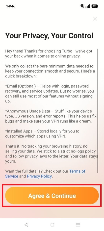 Pantalla de configuraci&oacute;n de la aplicaci&oacute;n VPN