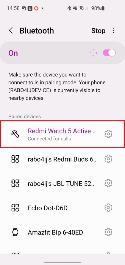 Conectar el Xiaomi Redmi Watch 5 Active a trav&eacute;s de Bluetooth