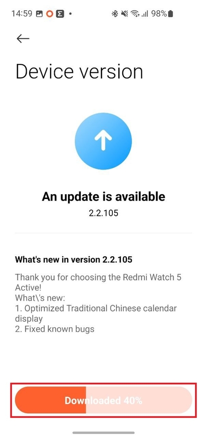 Instalando la actualizaci&oacute;n en el Xiaomi Redmi Watch 5 Active