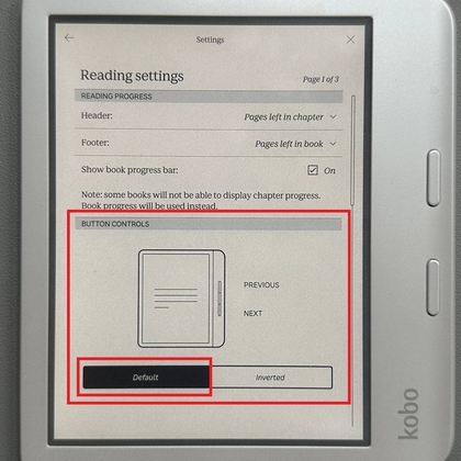 Orientaci&oacute;n de botones predeterminada en Kobo Libra Colour