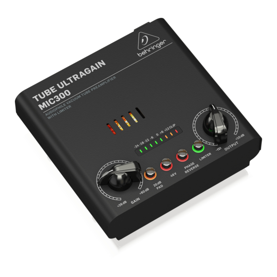 Behringer TUBE ULTRAGAIN MIC300 Manuales