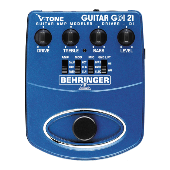 Behringer V-TONE GUITAR GDI21 Guia De Inicio Rapido