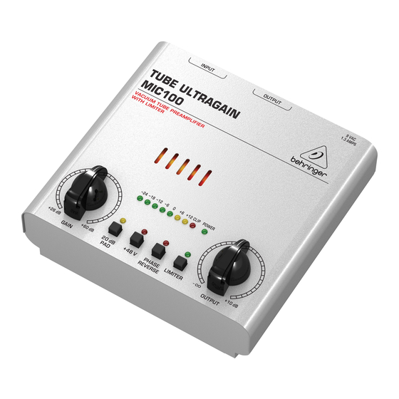 Behringer TUBE ULTRAGAIN MIC100 Manual Del Usuario
