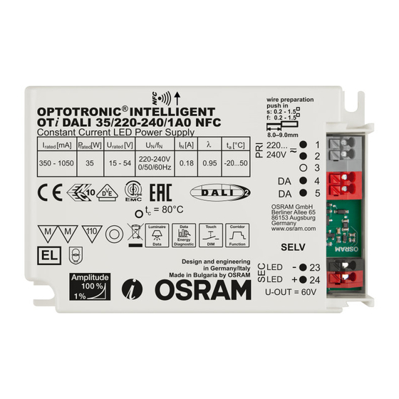 Osram OPTOTRONIC OTi DALI 25/220-240/700 NFC Manual Del Usuario