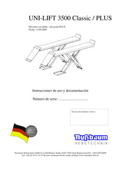 Nussbaum UNI-LIFT 3500 PLUS Instrucciones De Uso Y Documentación