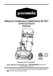 GreenWorks GW80VSNW200 Manual Del Propietário